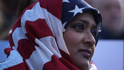 woman with american flag themed hijab