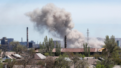 An explosion at the Azovstal Iron and Steel Works in the southern port city of Mariupol, Ukraine.