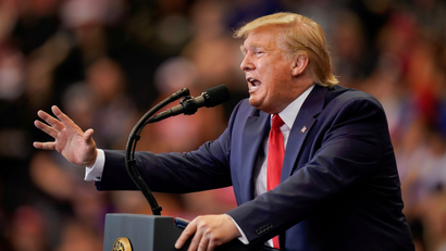 President Donald Trump speaks during a campaign rally in Cincinnati, Ohio.