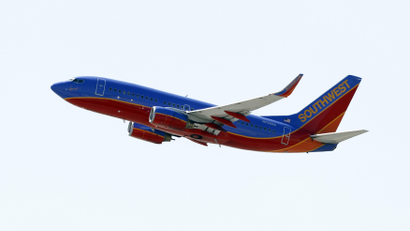 A Southwest Airlines 737-700 takes off from Bob Hope Airport in Burbank, California.
