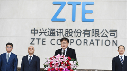 ZTE Corp's Chairman Yin Yimin speaks at a news conference at ZTE's headquarters in Shenzhen, Guangdong province, China