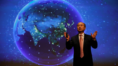 SoftBank Group Corp Chairman and CEO Son attends a news conference in Tokyo