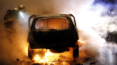 Burnt car in France, 2014.
