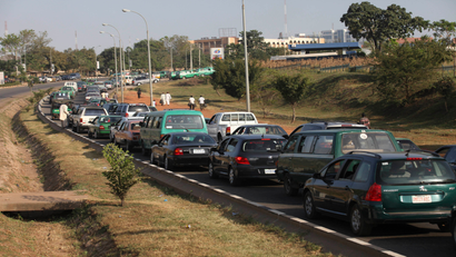 Cars queue to buy fuel in Abuja, Nigeria