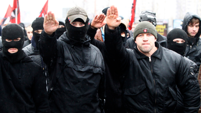 Russian ultra-nationalists march during a demonstration