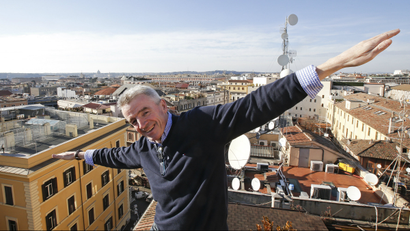 Ryanair CEO Michael O'Leary poses following a news conference in Rome.