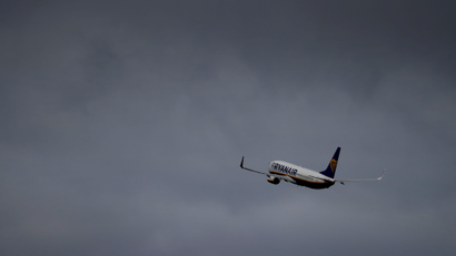 A Ryanair plane takes off from Manchester Airport