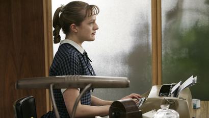 Peggy at her typewriter