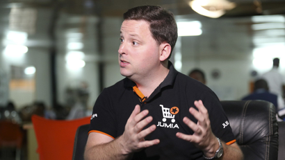 Jumia's co-CEO Nicolas Martin looks like he's explaining something to someone by his right
