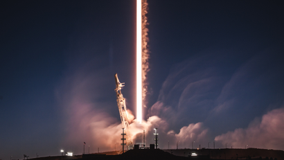 A SpaceX Falcon 9 rocket launches a satellite in 2018.
