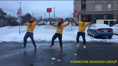Canadian popular music group Maritime Bhangra Group post a Facebook video to show their Bhangra-dancing while shoveling