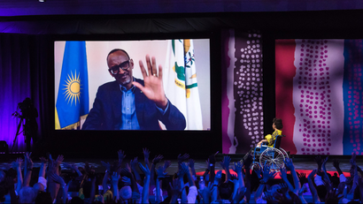 Paul Kagame, President of Rwanda, interviewed by Vimbayi Kajese via live video link at TEDGlobal 2017 - Builders, Truth Tellers, Catalysts - August 27-30, 2017, Arusha, Tanzania.