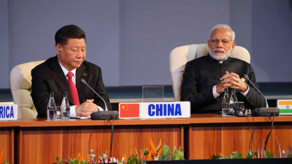 Indian Prime Minister Narendra Modi and China's President Xi Jinping attend the BRICS summit meeting in Johannesburg, South Africa, July 27, 2018.