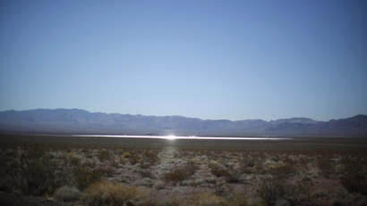 Sunlight catches a solar array in Nevada.