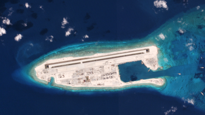 A Chinese military installation on Fiery Cross reef in the South Pacific on 5/1/16.