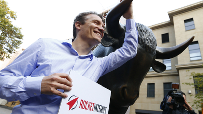 Samwer, CEO of Rocket Internet, a German venture capital group poses during the initial public offering at the Frankfurt stock exchange