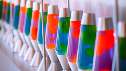 A photograph of multi-colored lava lamps at Cloudflare's office.