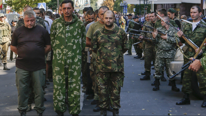 On Ukrainian Independence Day, Aug. 25, 2014, pro-Russian separatists paraded captured Kiev prisoners in the city of Donetsk.