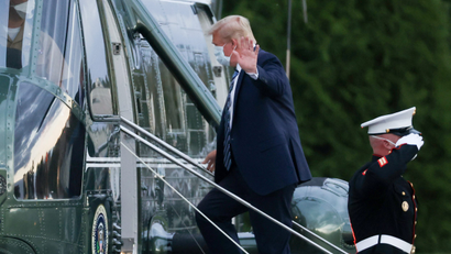 U.S. President Donald Trump departs for return trip to White House at Walter Reed National Military Medical Center in Bethesda, Maryland