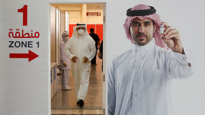 A Bahraini man leaves after he received dose of a Covid-19 vaccine