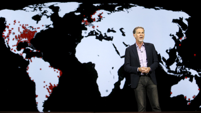 Reed Hastings, co-founder and CEO of Netflix, speaks during a keynote address at the 2016 CES trade show in Las Vegas,
