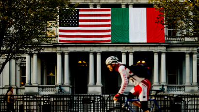 US and Italian flags side by side.