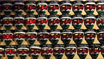 Face masks with names of the Garissa university students who were killed during an attack in April.