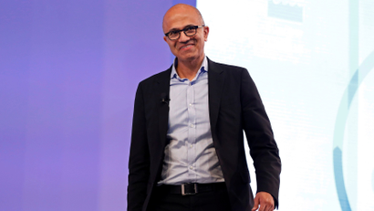Microsoft Chief Executive Officer Satya Nadella smiles during his conversation about his latest book "Hit Refresh" during an event in New Delhi, India, November 7, 2017.