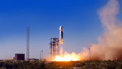 Blue Origin's New Shepherd Spacecraft takes off for the first time.