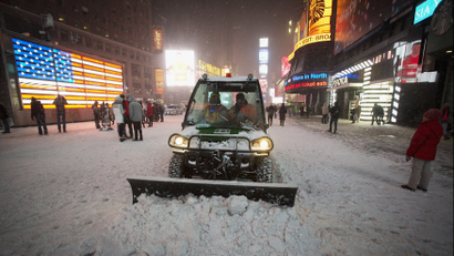 Snow plow in times square