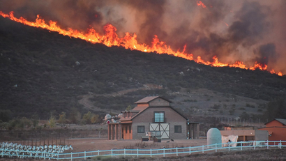 A fire burns in Valle De Guadalupe, Baja California