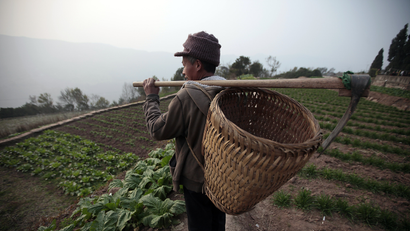 In this Feb. 4, 2011 photo, Li Weishu, father of migrant worker Li Biying, looks at his farm at the Li family's house in Sanxing, China.