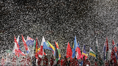 International flags and confetti