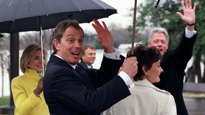 Tony Blair with the Clintons in 1998.