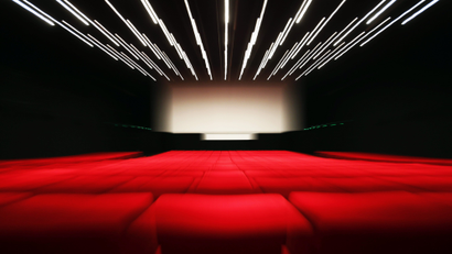 A cinema screen and red seats are seen in a cinema hall in the Palace Festival on the eve of the opening ceremony of the 69th Cannes Film Festival in Cannes