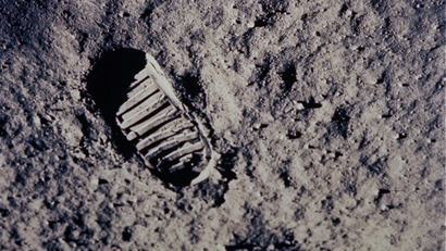 A footprint left by one of the astronauts of the Apollo 11 mission shows in the soft, powder surface of the moon on July 20, 1969. Commander Neil A. Armstrong and Air Force Col. Edwin E. "Buzz" Aldrin Jr. became the first men to walk on the moon after blastoff from Cape Kennedy, Fla., on July 16, 1969. They headed back home from the lunar surface on July 21, 1969. The end of man's first voyage to another planet ended with a splashdown 950 miles southwest of Hawaii, thus achieving President John F.Kennedy's challenge to land men on the moon before the end of the 1960s.