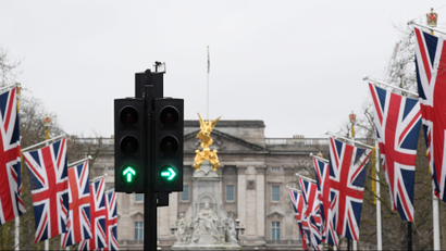 British union flags are seen along The Mall, with Buckingham Palace behind, London, Britain, January 30, 2020.