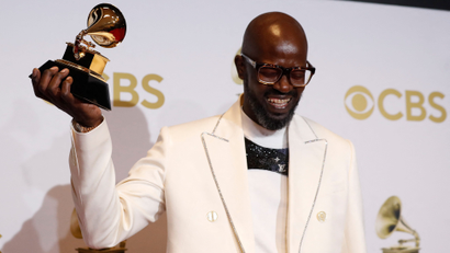 South African DJ Black Coffee raises his Grammy award