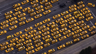 Line of taxis in lot