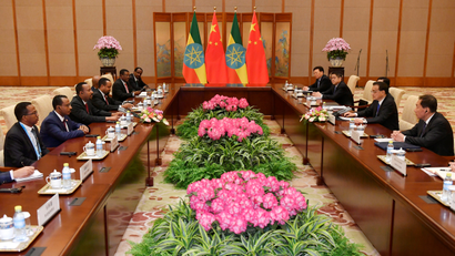 Ethiopian and Chinese officials meet in Beijing in 2019.