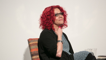 Mona Eltahawy with Robin Morgan, May 9, 2015, 2015 PEN World Voices Festival of International Literature: On Africa © Beowulf Sheehan/PEN American Center