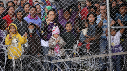 Central American migrants are seen inside an enclosure where they are being held by U.S. Customs and Border Protection (CBP), after crossing the border between Mexico and the United States illegaly and turning themselves in to request asylum, in El Paso, Texas, U.S.