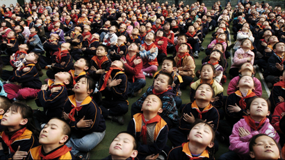 Rows and rows of school children taking a deep breath simultaneously.