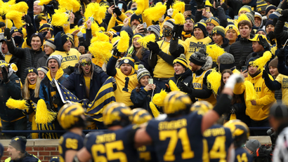 Fans in Michigan Stadium in the cold