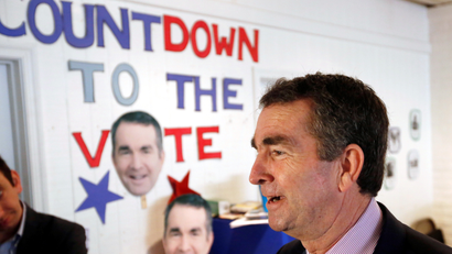 Virginia Lieutenant Governor Ralph Northam, who is campaigning to be elected as the state's governor, greets supporters during a rally in Richmond, Virginia, U.S. November 6, 2017.
