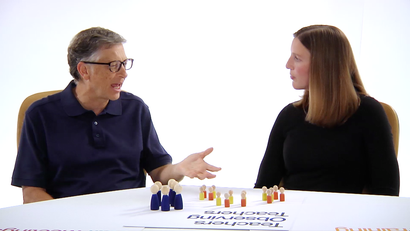 Bill Gates talks to teacher Katie Brown