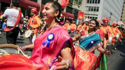 People take part in the 35th India Day Parade in New York
