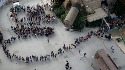 aerial view of a queue