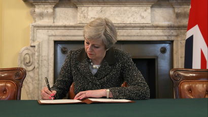 British prime minister Theresa May signs Article 50 letter