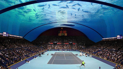 Underwater tennis court architect's rendering.